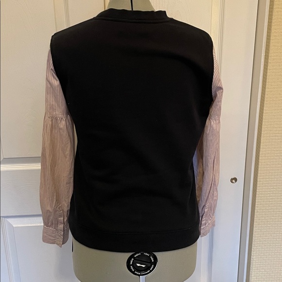 Derek Lam Black Mixed Media Top with Pink Striped Sleeves. - Picture 2 of 8